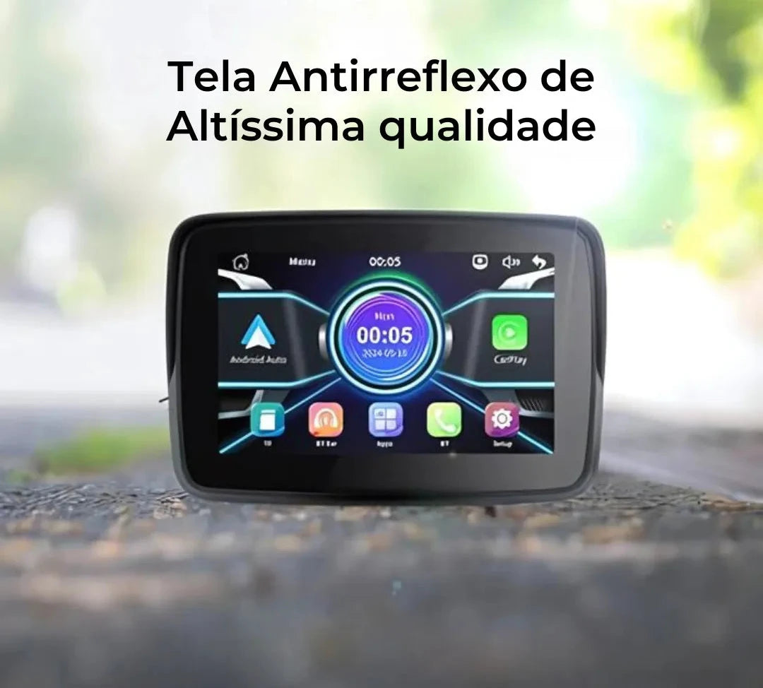 Multimídia para Moto com Display Waterproof - CarPlay e Android Auto